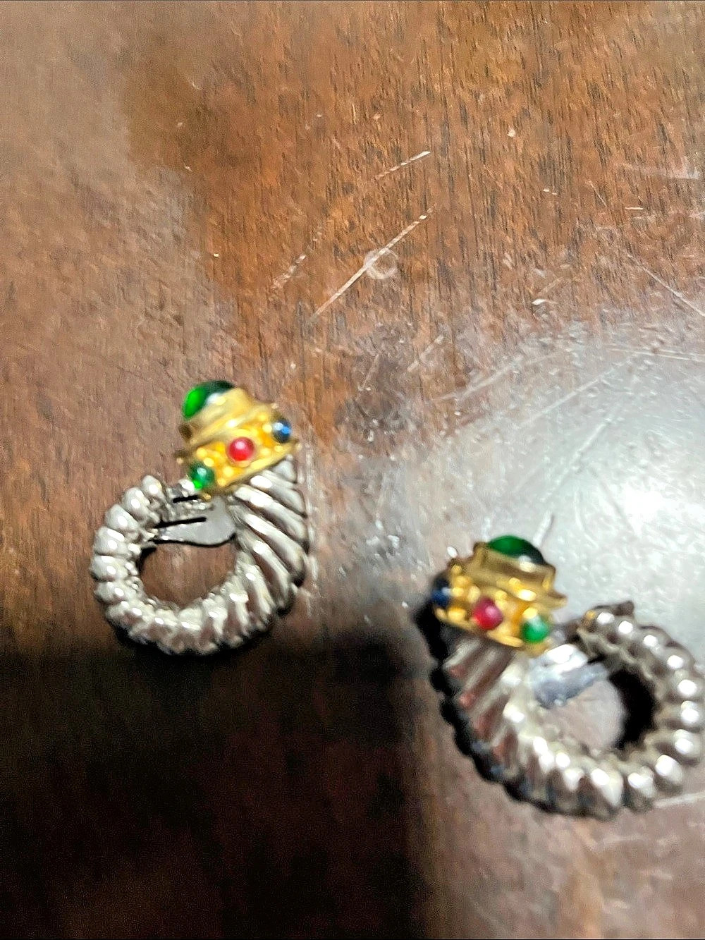 Vintage Silver & Green Clip-On Earrings